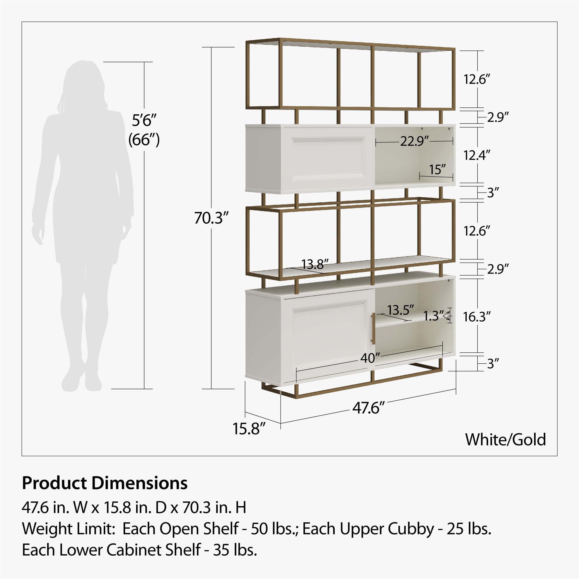 CosmoLiving Goldie Modern Bookcase Room Divider - White