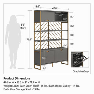 CosmoLiving Brielle Shoe Storage Bookcase & Room Divider - Graphite Grey
