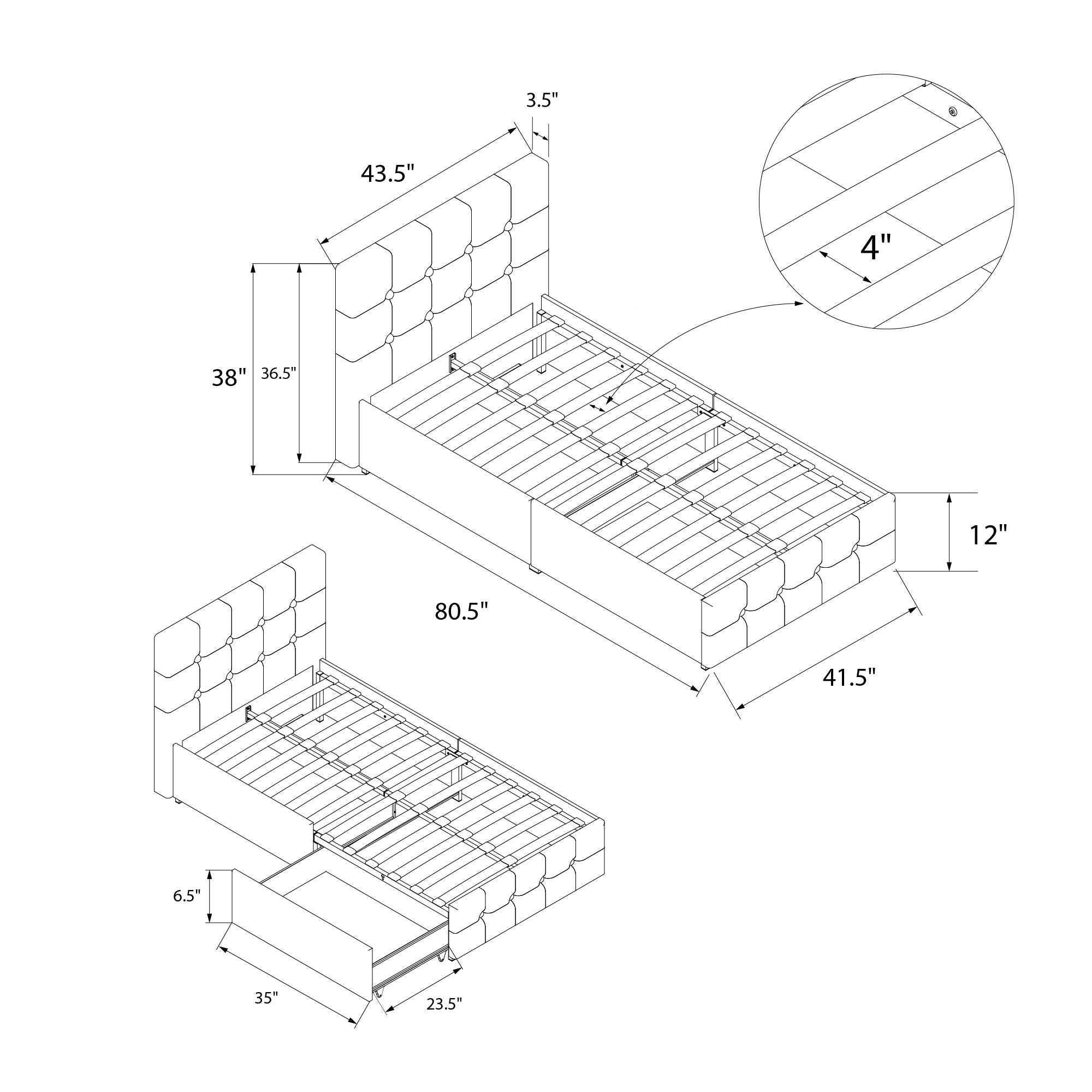 DHP Rose Upholstered Bed Frame with Storage - Grey Linen - Twin