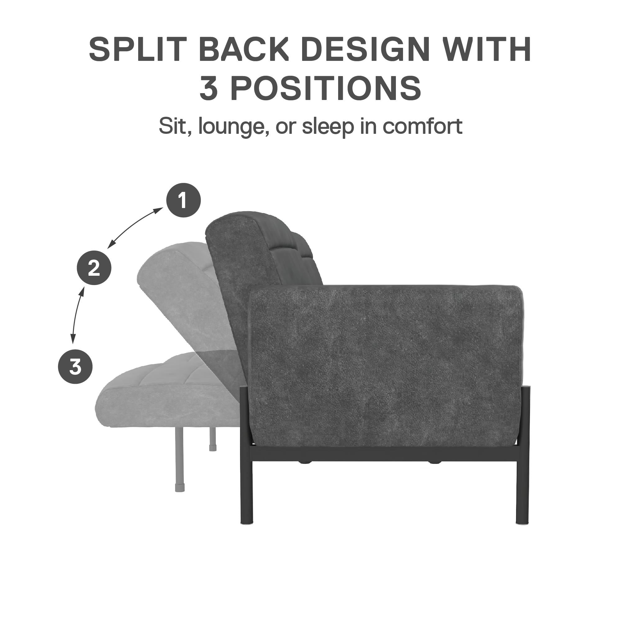 DHP Sadie Futon Sofa Bed - Distressed Charcoal Black