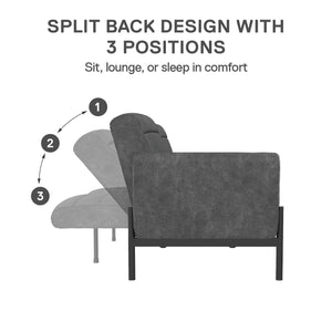 DHP Sadie Futon Sofa Bed - Distressed Charcoal Black