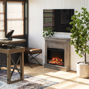 Ameriwood Home Mateo Electric Fireplace with Mantel and Touchscreen Display - Gray Oak