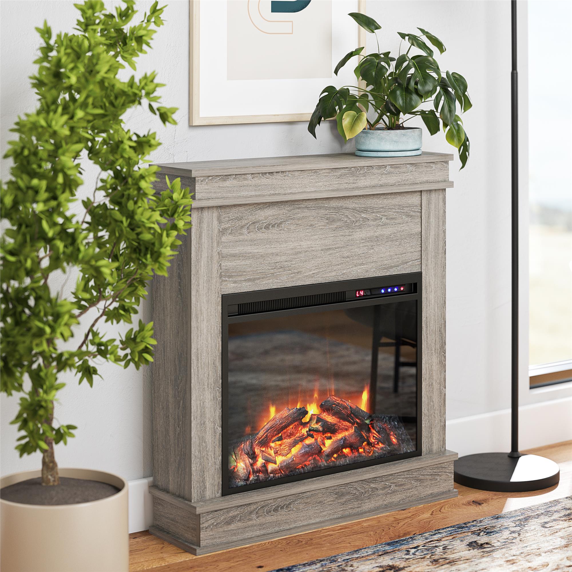 Ameriwood Home Mateo Electric Fireplace with Mantel and Touchscreen Display - Gray Oak