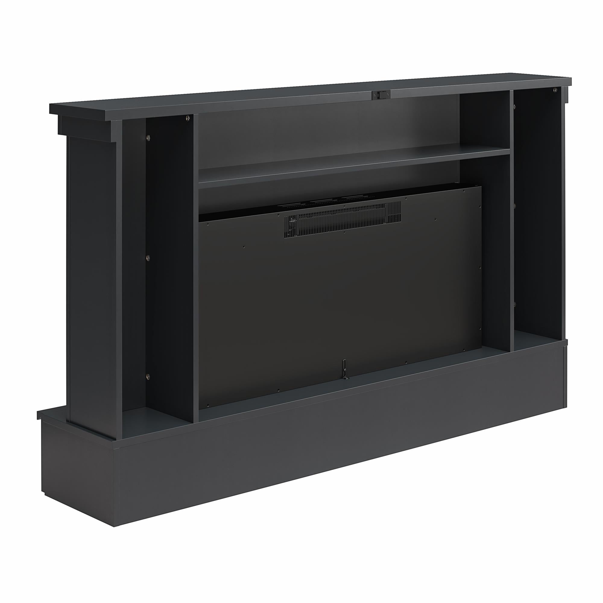 Ameriwood Home Hathaway Wide Shiplap Mantel with Linear Electric Fireplace and Storage Drawers - Black