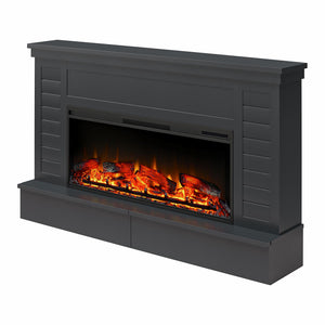 Ameriwood Home Hathaway Wide Shiplap Mantel with Linear Electric Fireplace and Storage Drawers - Black