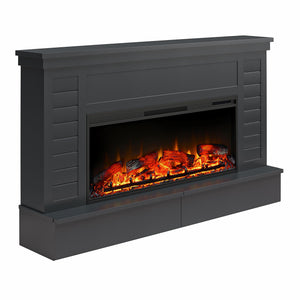 Ameriwood Home Hathaway Wide Shiplap Mantel with Linear Electric Fireplace and Storage Drawers - Black