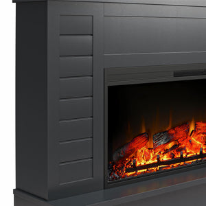 Ameriwood Home Hathaway Wide Shiplap Mantel with Linear Electric Fireplace and Storage Drawers - Black