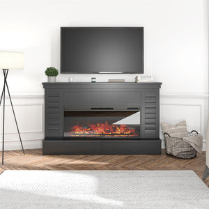 Ameriwood Home Hathaway Wide Shiplap Mantel with Linear Electric Fireplace and Storage Drawers - Black