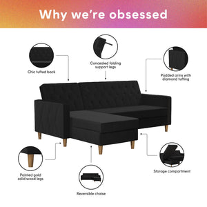 CosmoLiving Liberty Sectional Futon Sofa Bed with Storage - Black