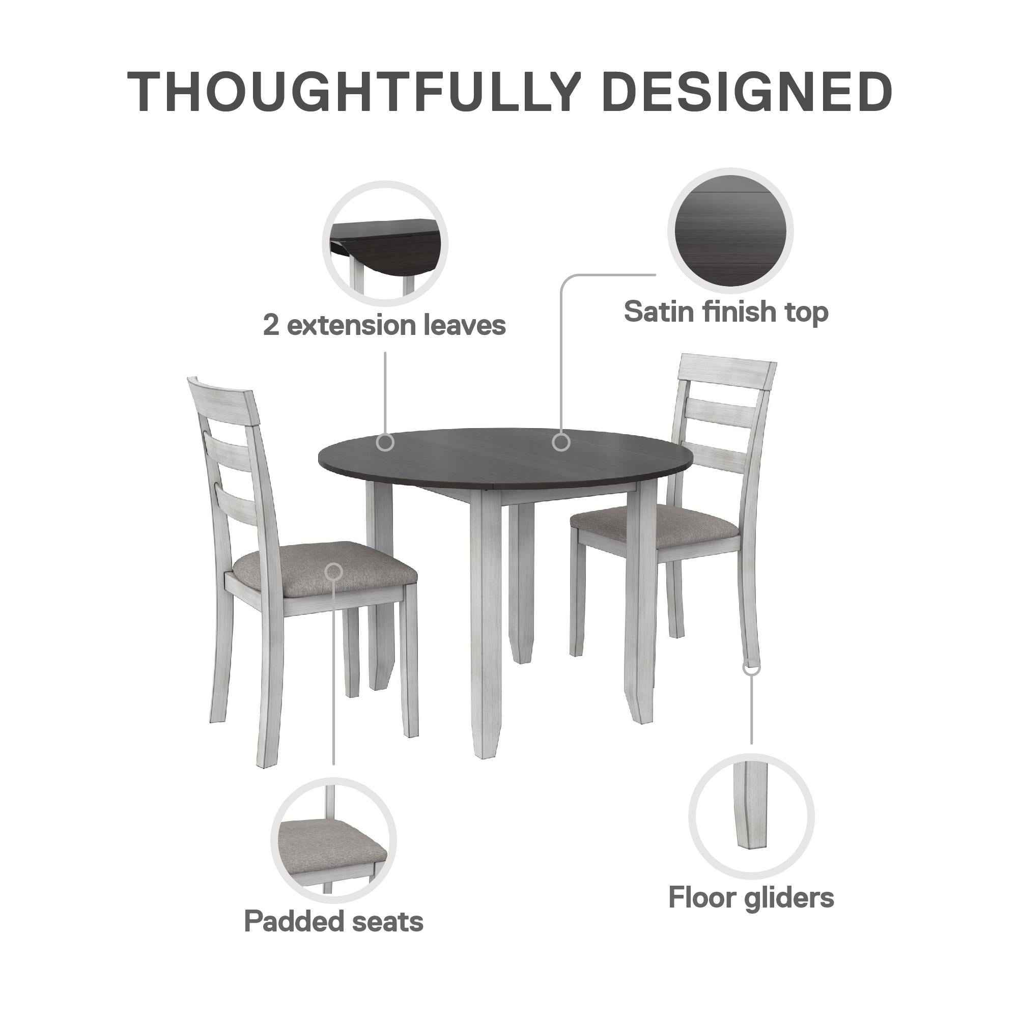DHP Jersey 3-Piece Drop Leaf Wood Dining Set - Oyster