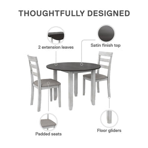 DHP Jersey 3-Piece Drop Leaf Wood Dining Set - Oyster
