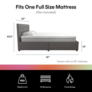 CosmoLiving Elizabeth Upholstered Bed with Storage - Grey Linen - Full