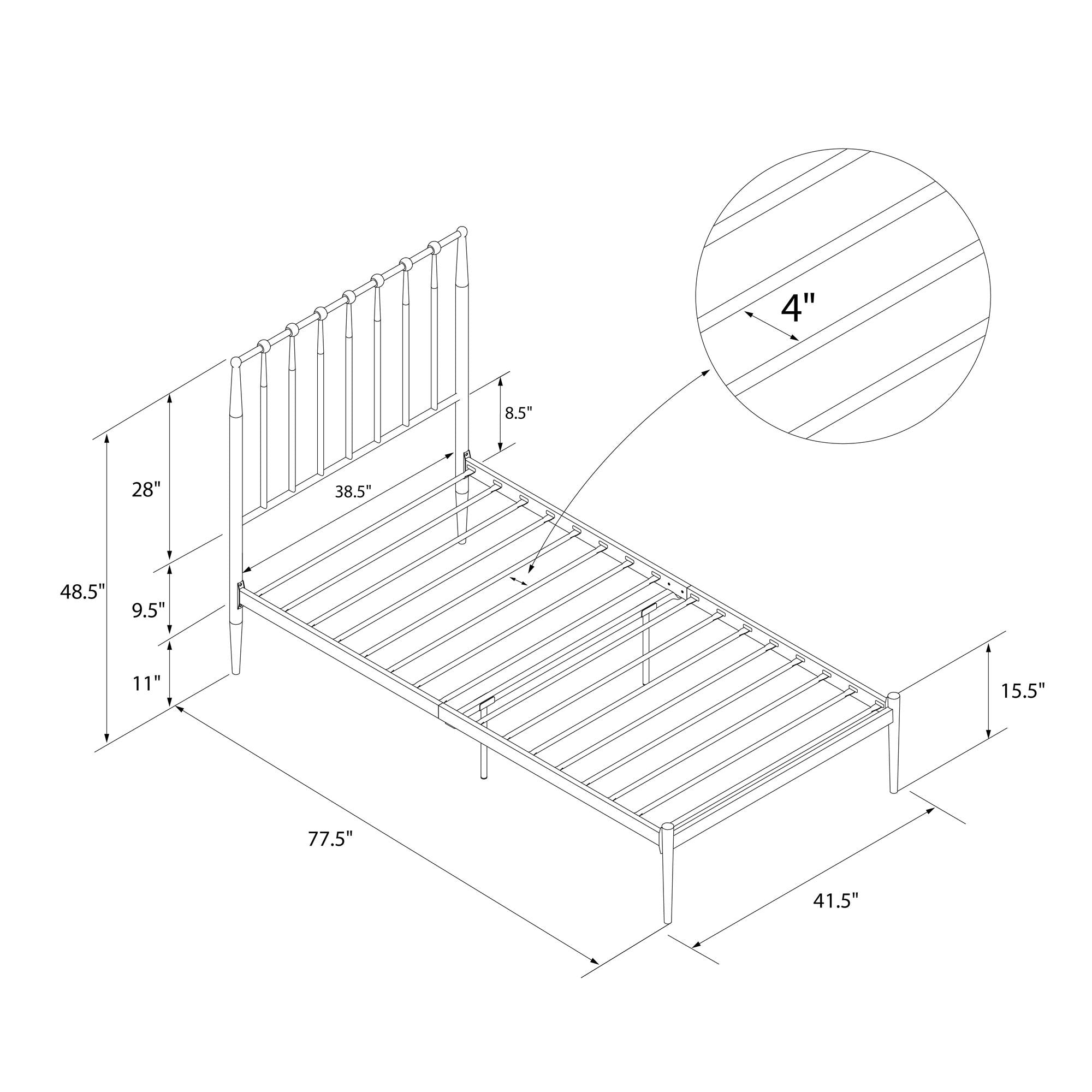 DHP Giulia Modern Metal Bed Frame - Gold - Twin