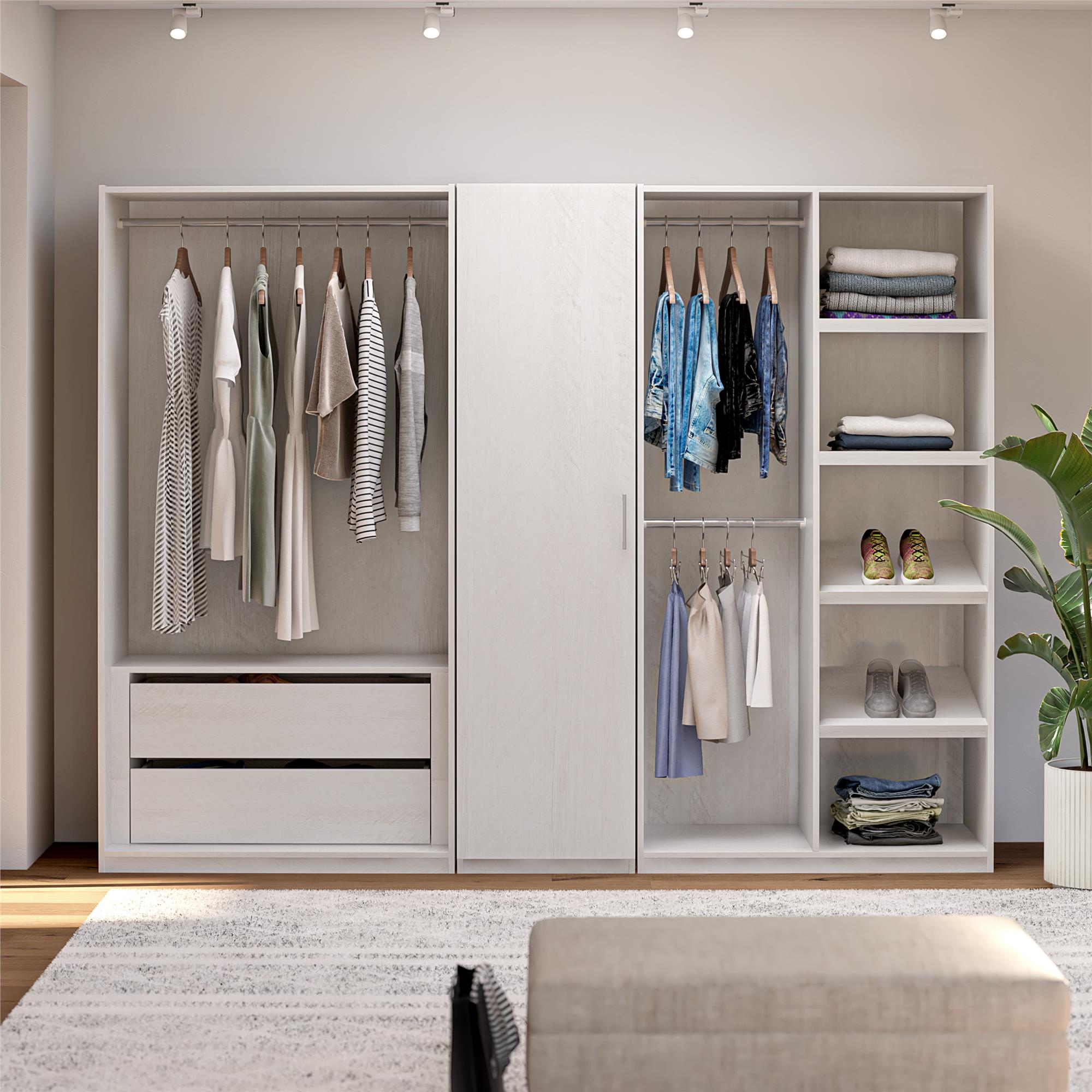 Systembuild Evolution Suite Style Modular Extra Wide Wardrobe with Open Shelves - Magnolia Oak