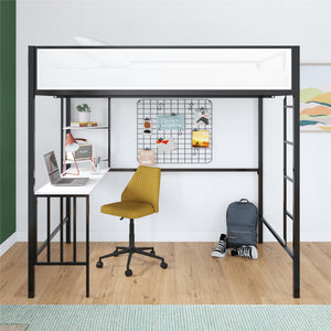Novogratz Axel Full Loft Bed with Desk & Shelves - White/Black - Full