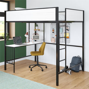 Novogratz Axel Full Loft Bed with Desk & Shelves - White/Black - Full