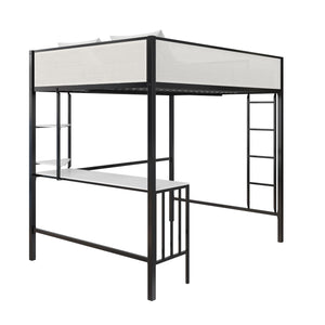 Novogratz Axel Full Loft Bed with Desk & Shelves - White/Black - Full
