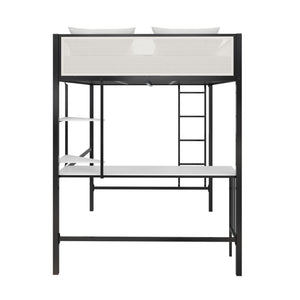 Novogratz Axel Full Loft Bed with Desk & Shelves - White/Black - Full