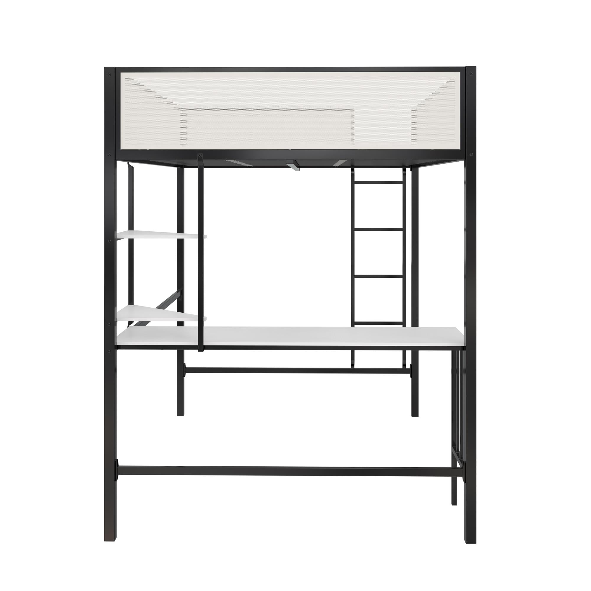 Novogratz Axel Full Loft Bed with Desk & Shelves - White/Black - Full