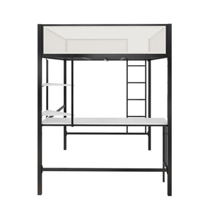 Novogratz Axel Full Loft Bed with Desk & Shelves - White/Black - Full