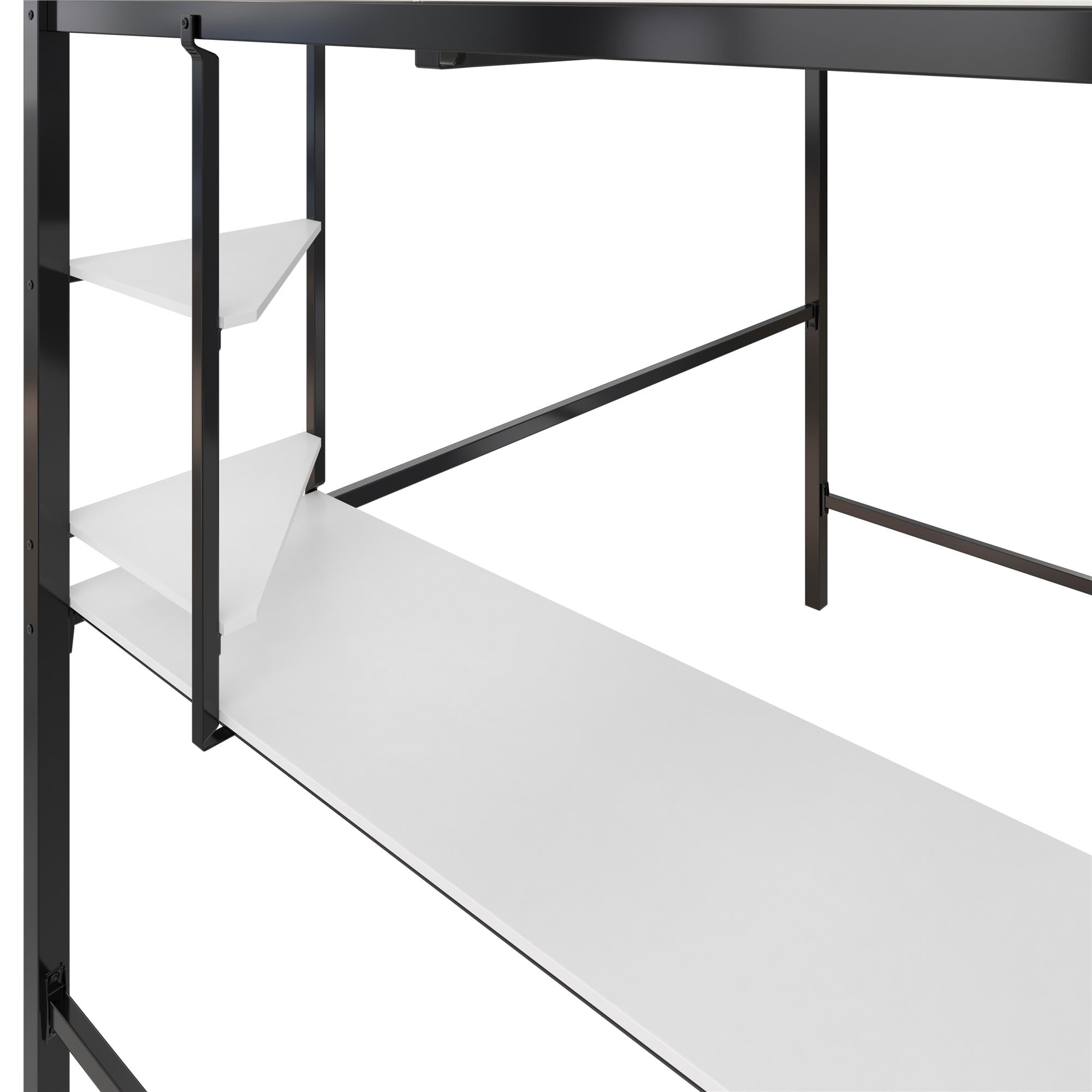 Novogratz Axel Full Loft Bed with Desk & Shelves - White/Black - Full
