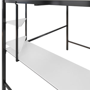 Novogratz Axel Full Loft Bed with Desk & Shelves - White/Black - Full