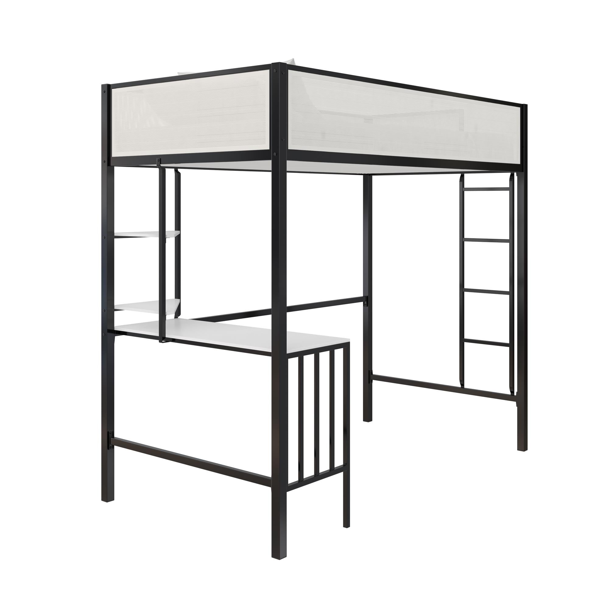 Novogratz Axel Twin Loft Bed with Desk & Shelves - White/Black - Twin