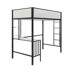 Novogratz Axel Twin Loft Bed with Desk & Shelves - White/Black - Twin