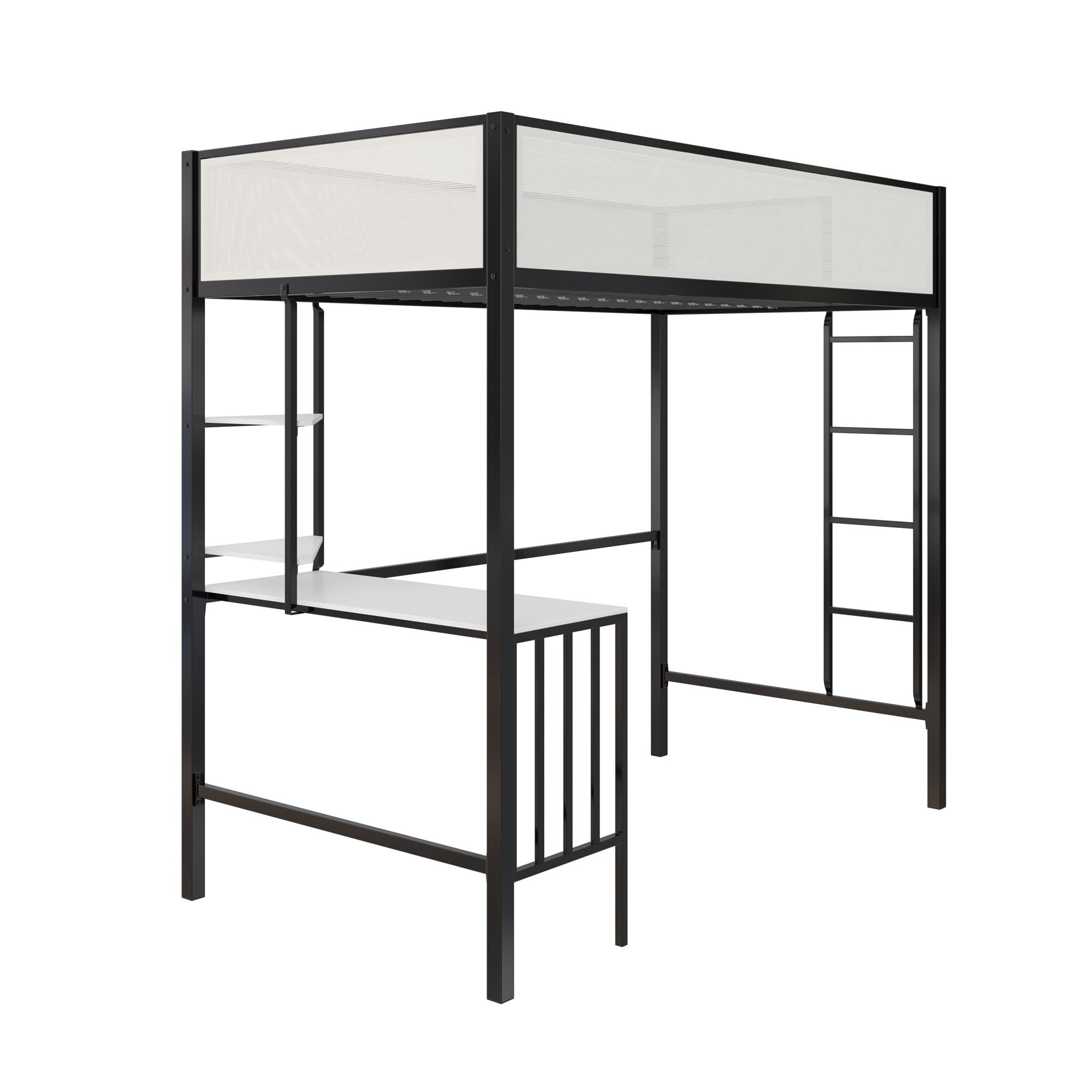 Novogratz Axel Twin Loft Bed with Desk & Shelves - White/Black - Twin