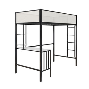 Novogratz Axel Twin Loft Bed with Desk & Shelves - White/Black - Twin