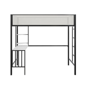 Novogratz Axel Twin Loft Bed with Desk & Shelves - White/Black - Twin