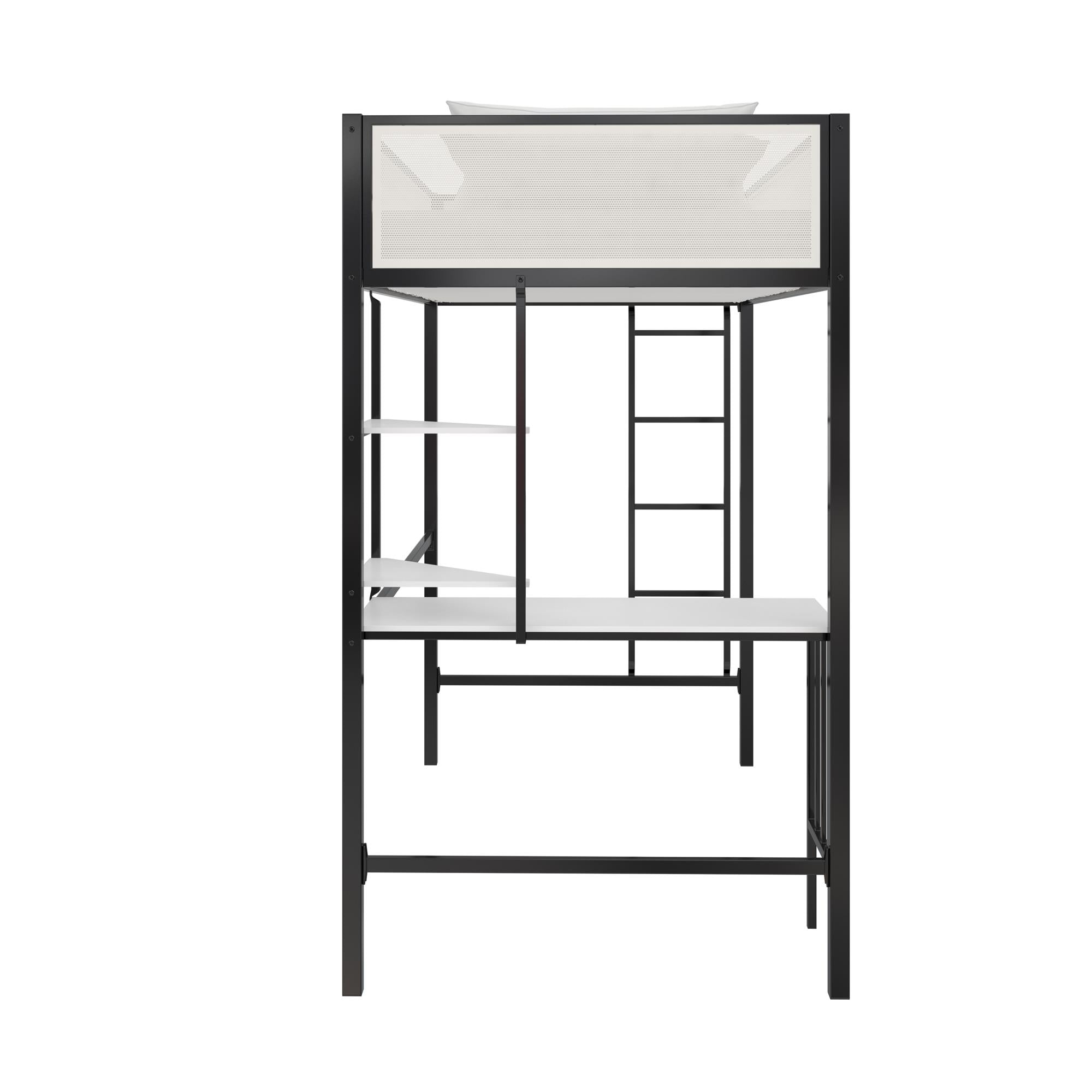 Novogratz Axel Twin Loft Bed with Desk & Shelves - White/Black - Twin