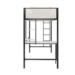 Novogratz Axel Twin Loft Bed with Desk & Shelves - White/Black - Twin