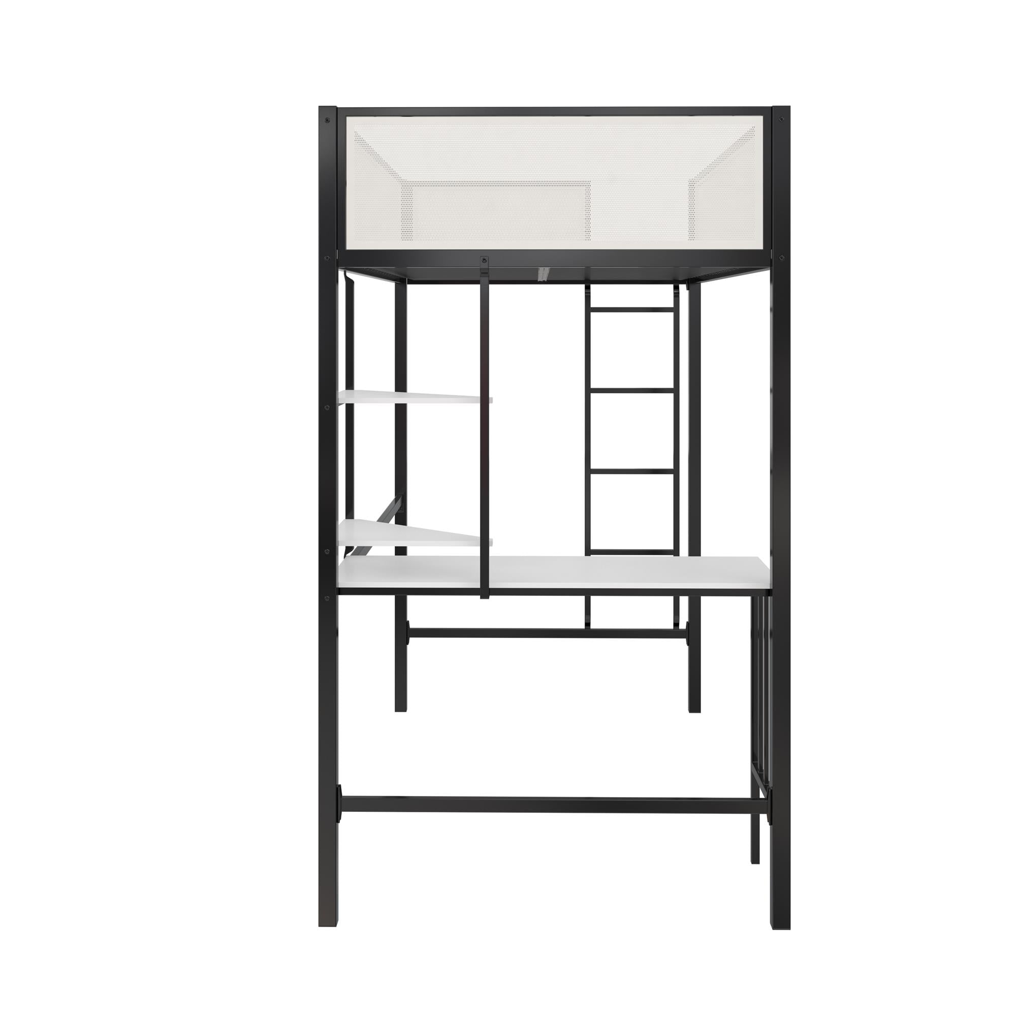 Novogratz Axel Twin Loft Bed with Desk & Shelves - White/Black - Twin