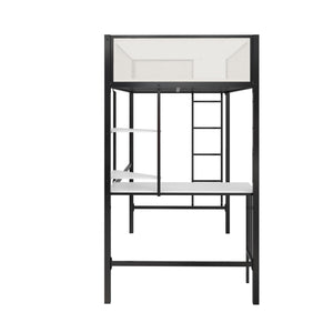 Novogratz Axel Twin Loft Bed with Desk & Shelves - White/Black - Twin