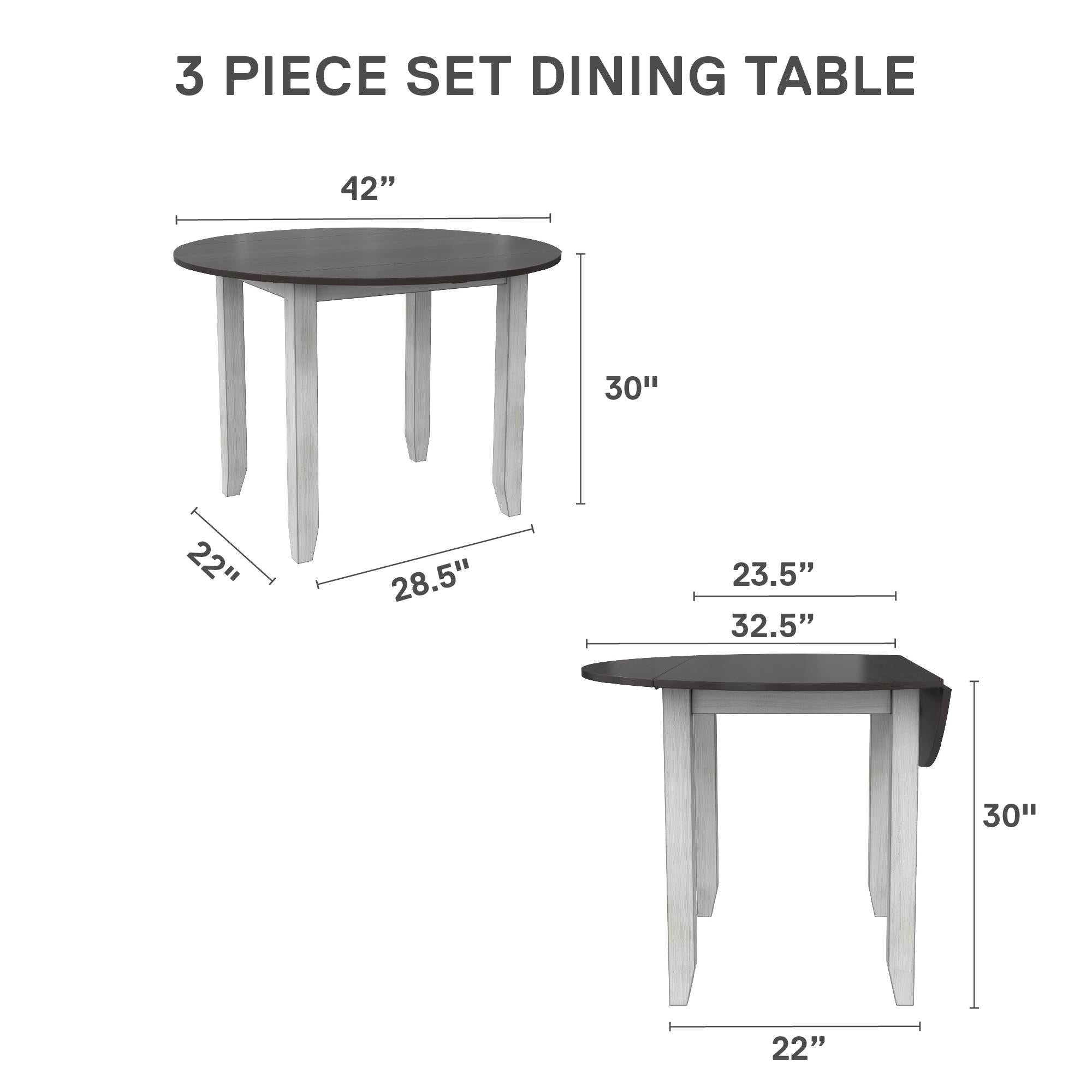 DHP Jersey 3-Piece Drop Leaf Wood Dining Set - Oyster