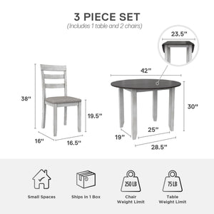 DHP Jersey 3-Piece Drop Leaf Wood Dining Set - Oyster