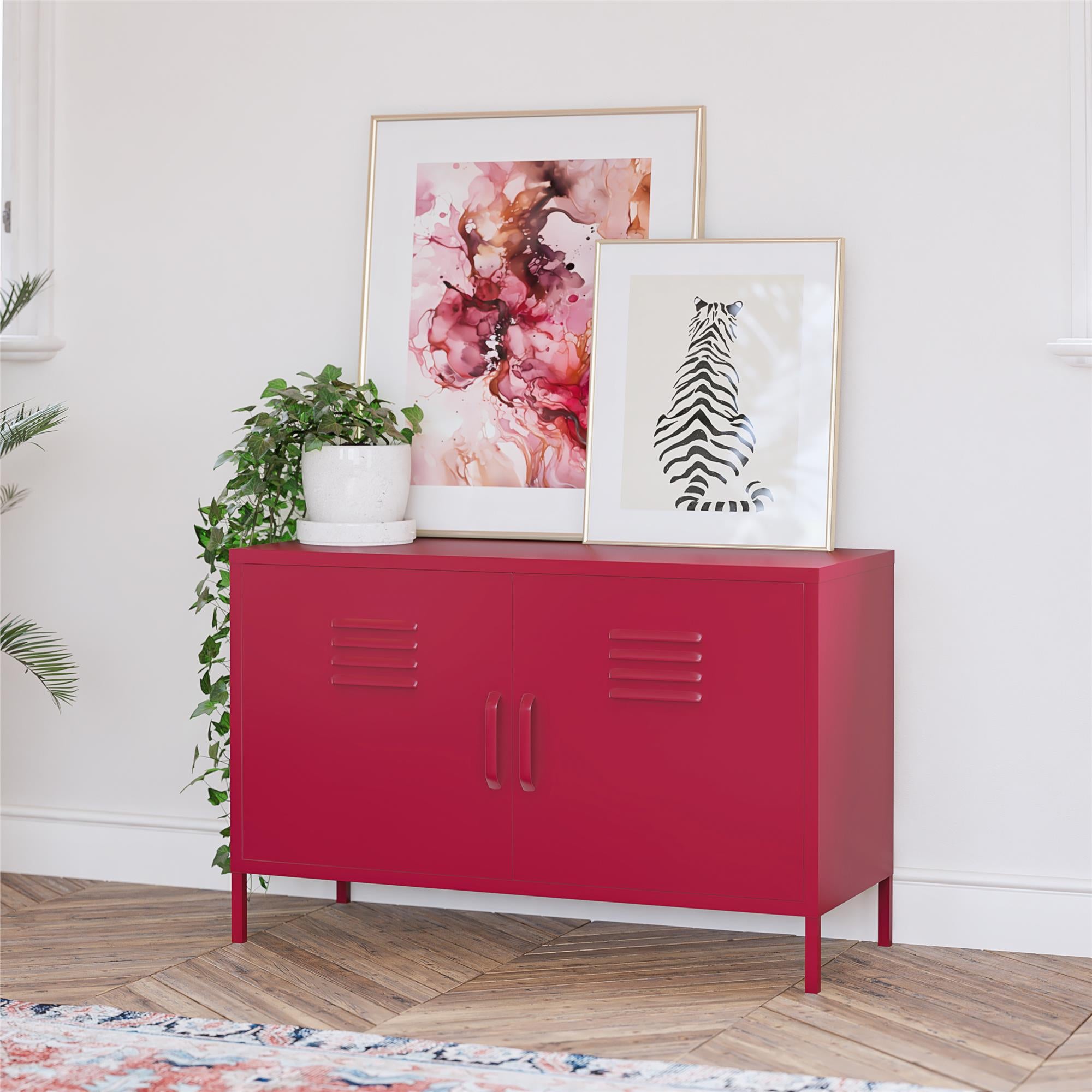 Novogratz Cache 2 Door Wide Metal Locker Accent Storage Cabinet - Magenta