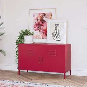 Novogratz Cache 2 Door Wide Metal Locker Accent Storage Cabinet - Magenta
