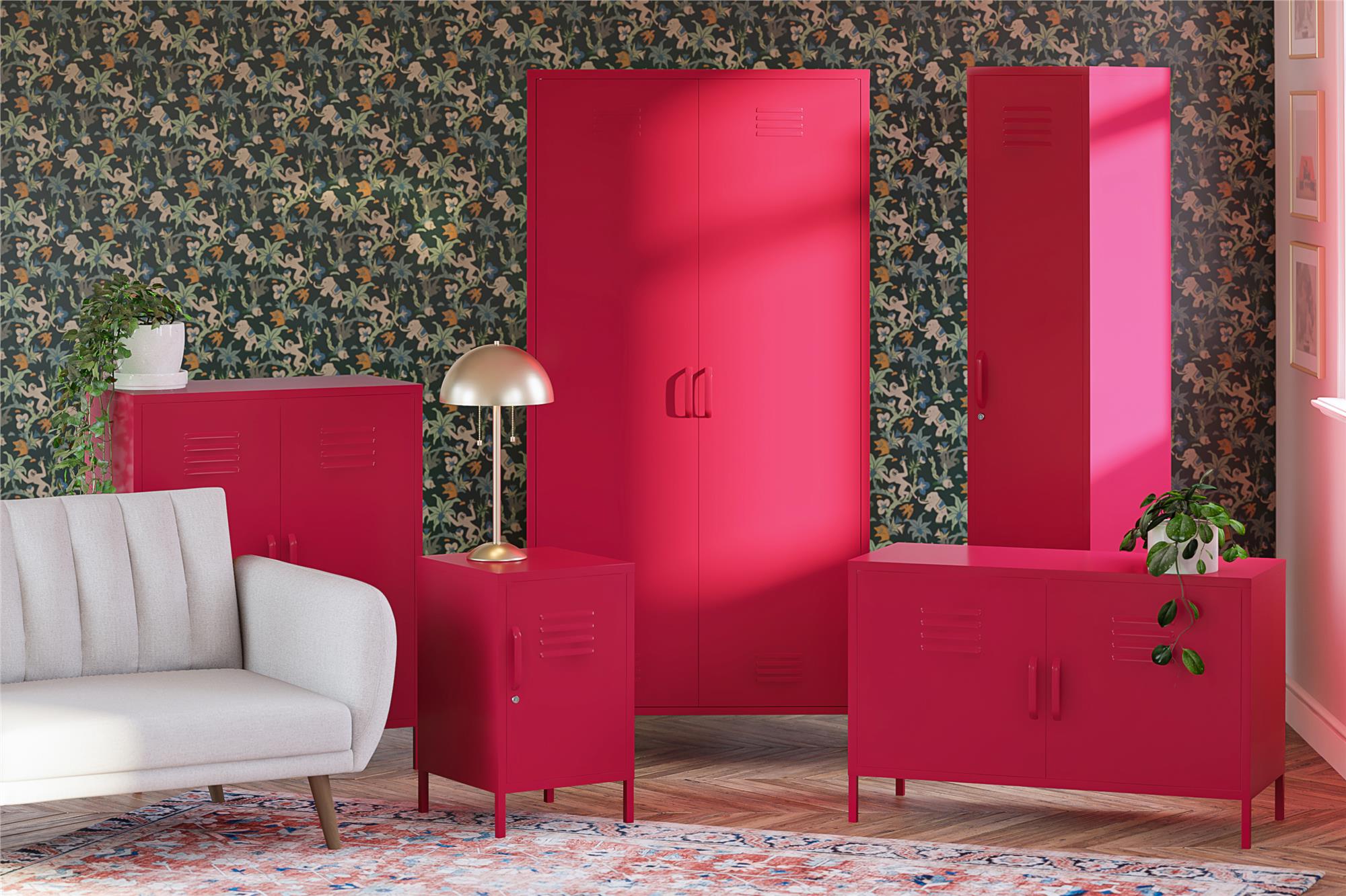Novogratz Cache 2 Door Wide Metal Locker Accent Storage Cabinet - Magenta