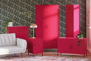 Novogratz Cache 2 Door Wide Metal Locker Accent Storage Cabinet - Magenta