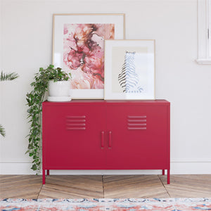 Novogratz Cache 2 Door Wide Metal Locker Accent Storage Cabinet - Magenta