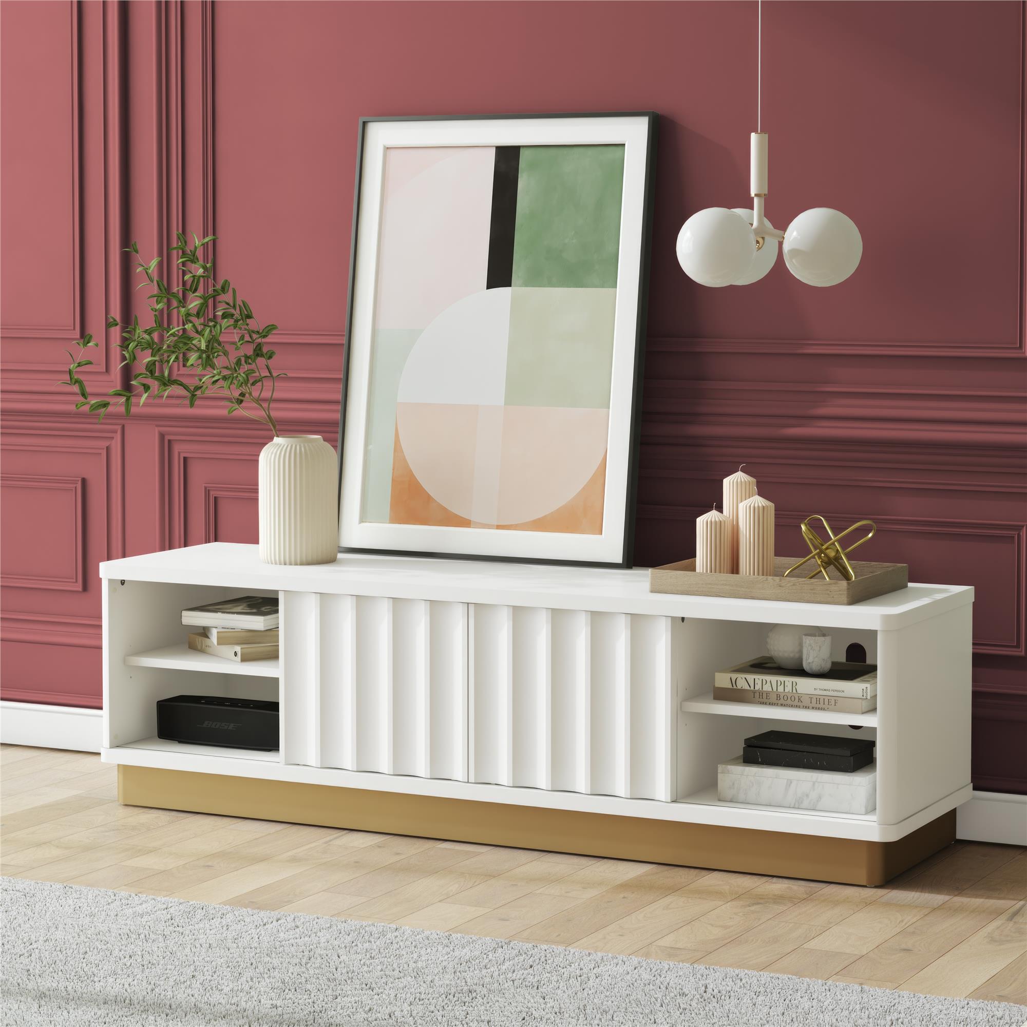 CosmoLiving Rene Modern Scalloped TV Stand for TVs up to 65" - White