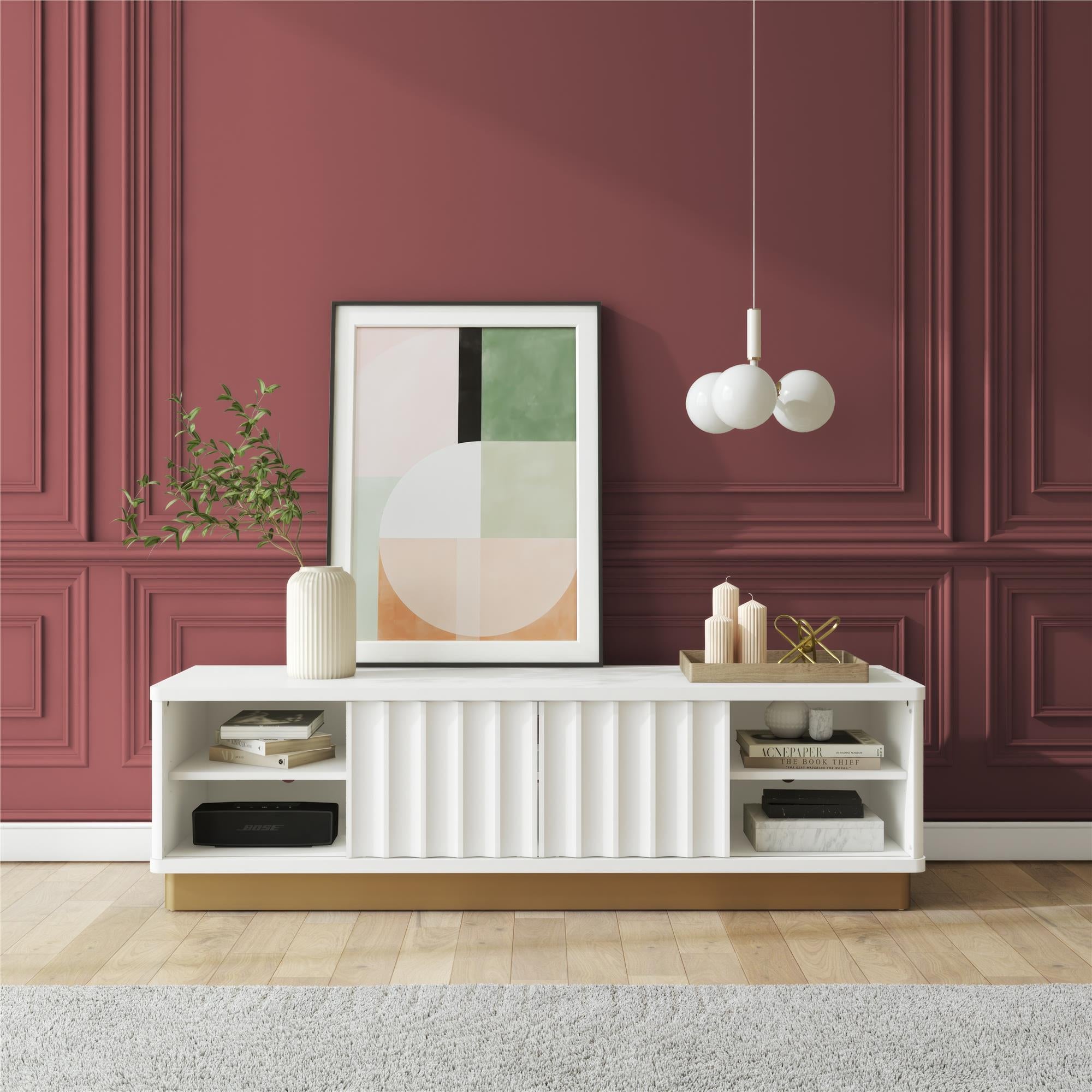 CosmoLiving Rene Modern Scalloped TV Stand for TVs up to 65" - White