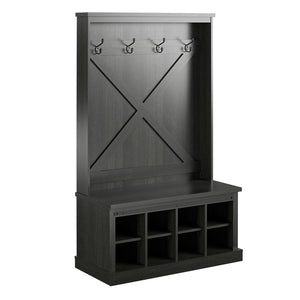 Knox County Entryway Bench Hall Tree with Coat Hooks and Shoe Storage, Black Oak - Black Oak