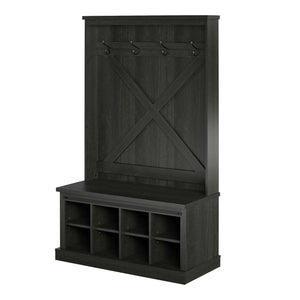 Knox County Entryway Bench Hall Tree with Coat Hooks and Shoe Storage, Black Oak - Black Oak