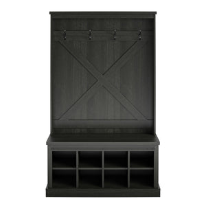 Knox County Entryway Bench Hall Tree with Coat Hooks and Shoe Storage, Black Oak - Black Oak