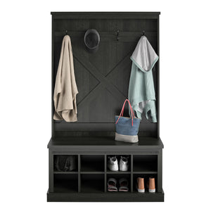 Knox County Entryway Bench Hall Tree with Coat Hooks and Shoe Storage, Black Oak - Black Oak