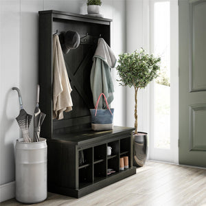 Knox County Entryway Bench Hall Tree with Coat Hooks and Shoe Storage, Black Oak - Black Oak