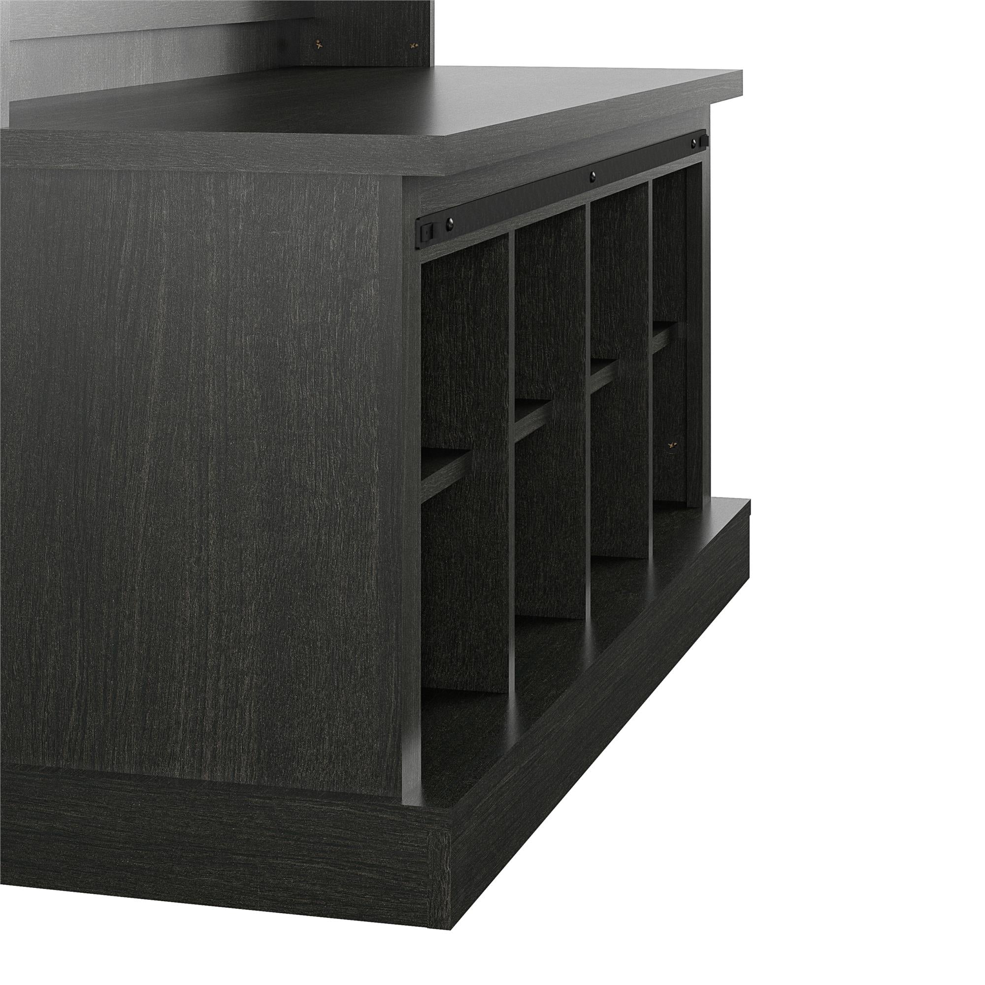 Knox County Entryway Bench Hall Tree with Coat Hooks and Shoe Storage, Black Oak - Black Oak